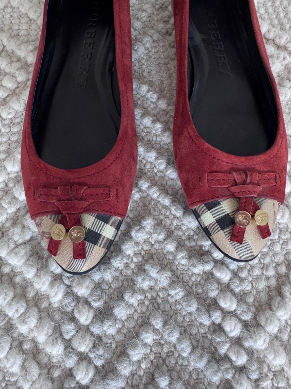 Burberry Suede Ballet Flats with Check Toe - Picture 7 of 12